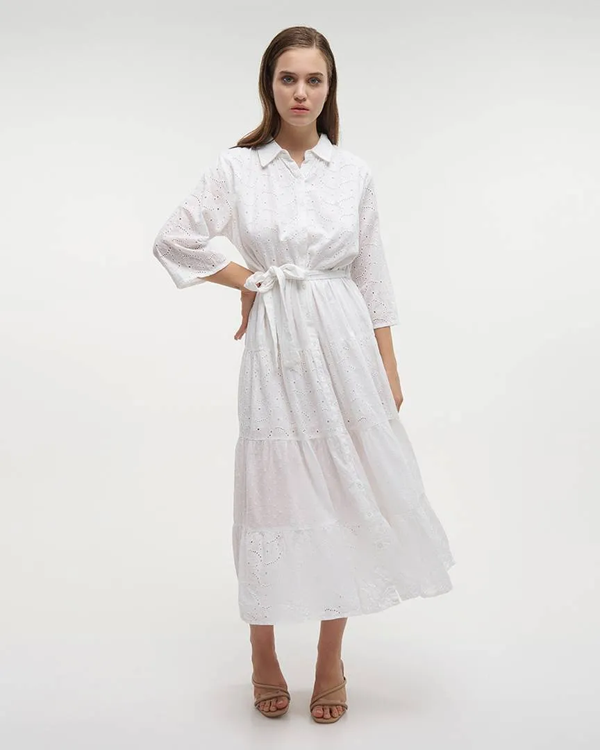 ΦΟΡΕΜΑ ΜΑΚΡΥ ΜΕ 3/4 ΜΑΝΙΚΙ ΚΑΙ ΖΩΝΗ ΛΕΥΚΟ ONE SIZE (100% COTTON)