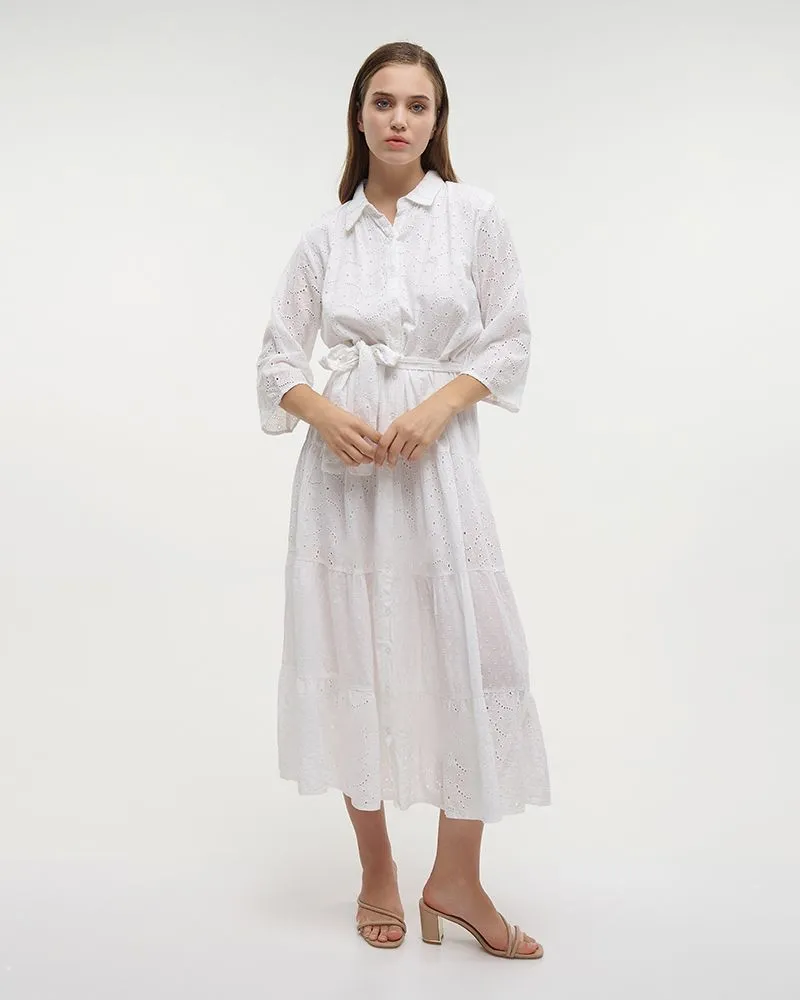 ΦΟΡΕΜΑ ΜΑΚΡΥ ΜΕ 3/4 ΜΑΝΙΚΙ ΚΑΙ ΖΩΝΗ ΛΕΥΚΟ ONE SIZE (100% COTTON)