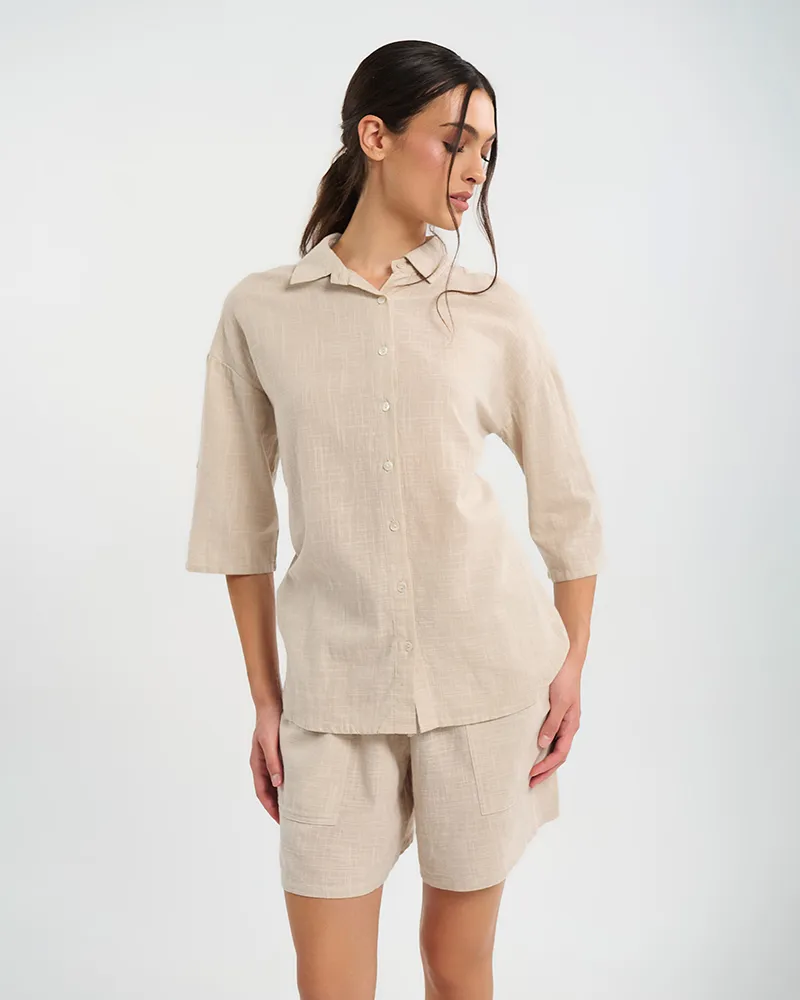 ΠΟΥΚΑΜΙΣΟ ΜΕ 3/4 ΜΑΝΙΚΙ ΜΠΕΖ S/M (100% COTTON SLUB) ΠΟΥΚΑΜΙΣΟ ΜΕ 3/4 ΜΑΝΙΚΙ ΜΠΕΖ S/M (100% COTTON SLUB)