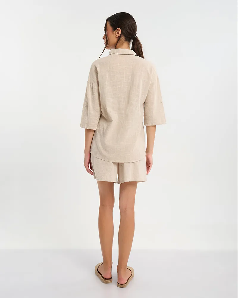 ΠΟΥΚΑΜΙΣΟ ΜΕ 3/4 ΜΑΝΙΚΙ ΜΠΕΖ S/M (100% COTTON SLUB)