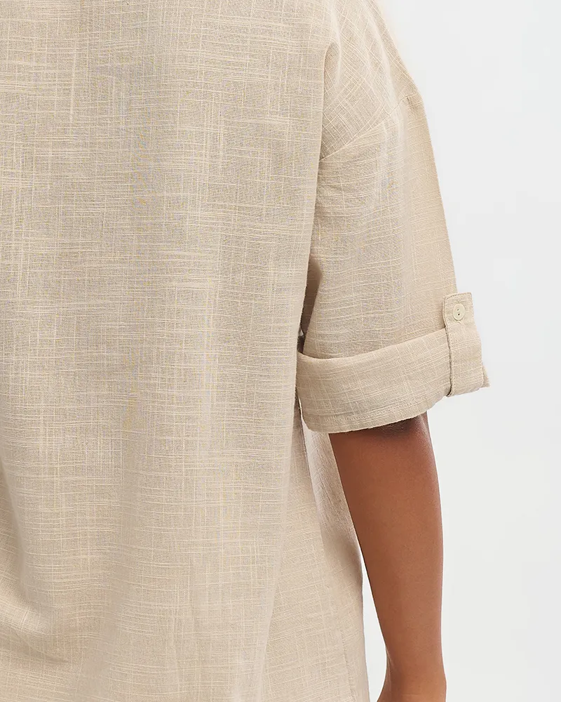 ΠΟΥΚΑΜΙΣΟ ΜΕ 3/4 ΜΑΝΙΚΙ ΜΠΕΖ S/M (100% COTTON SLUB)