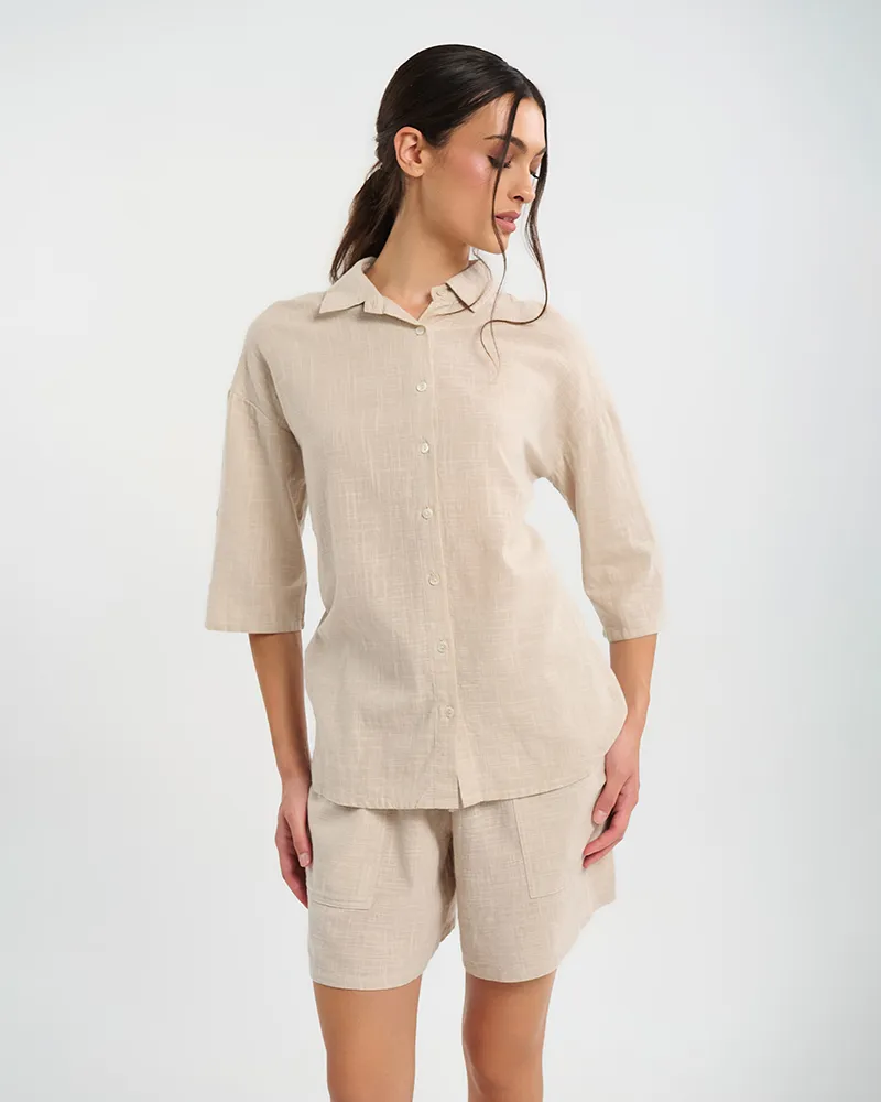 ΠΟΥΚΑΜΙΣΟ ΜΕ 3/4 ΜΑΝΙΚΙ ΜΠΕΖ M/L (100% COTTON SLUB) ΠΟΥΚΑΜΙΣΟ ΜΕ 3/4 ΜΑΝΙΚΙ ΜΠΕΖ M/L (100% COTTON SLUB)