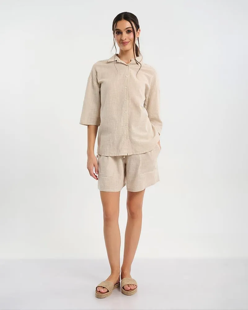 ΠΟΥΚΑΜΙΣΟ ΜΕ 3/4 ΜΑΝΙΚΙ ΜΠΕΖ M/L (100% COTTON SLUB) ΠΟΥΚΑΜΙΣΟ ΜΕ 3/4 ΜΑΝΙΚΙ ΜΠΕΖ M/L (100% COTTON SLUB)