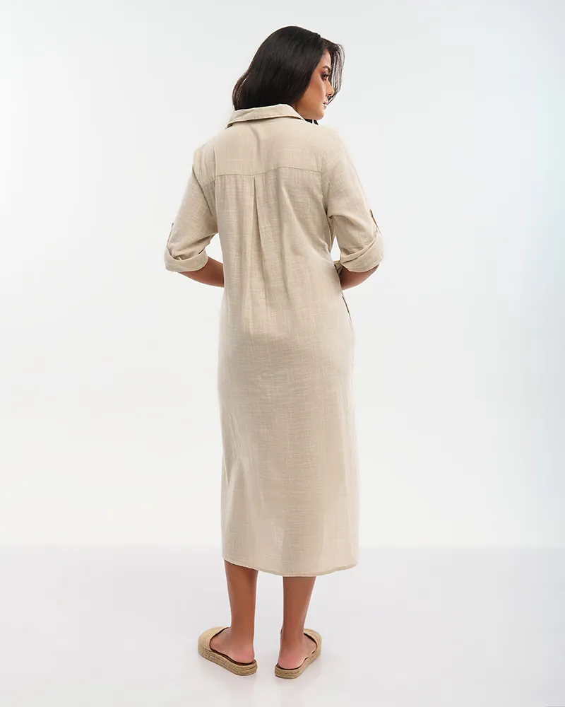 ΠΟΥΚΑΜΙΣΑ ΜΑΚΡΙΑ ΜΕ 3/4 ΜΑΝΙΚΙ ΚΑΙ ΖΩΝΗ ΜΠΕΖ M/L (100% COTTON SLUB)