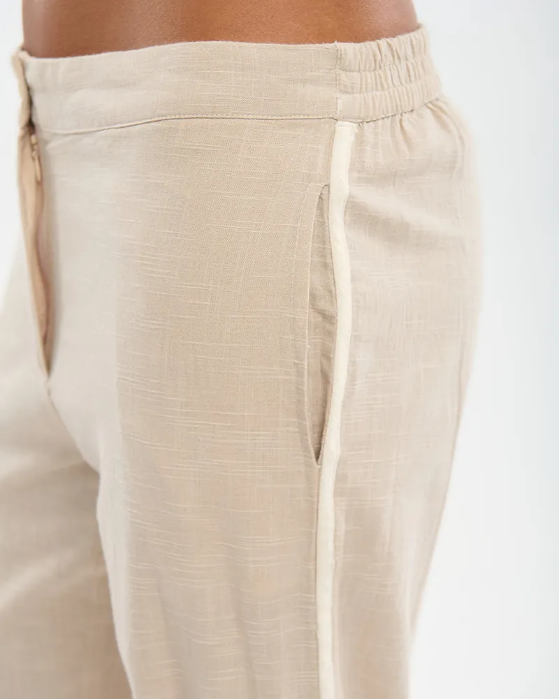 ΠΑΝΤΕΛΟΝΙ ΜΠΕΖ ΜΕ ΕΚΡΟΥ ΡΙΓΑ ΣΤΟ ΠΛΑΙ S/M (100% COTTON LINO)