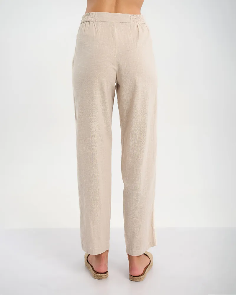 ΠΑΝΤΕΛΟΝΙ ΜΠΕΖ ΜΕ ΕΚΡΟΥ ΡΙΓΑ ΣΤΟ ΠΛΑΙ M/L (100% COTTON LINO)