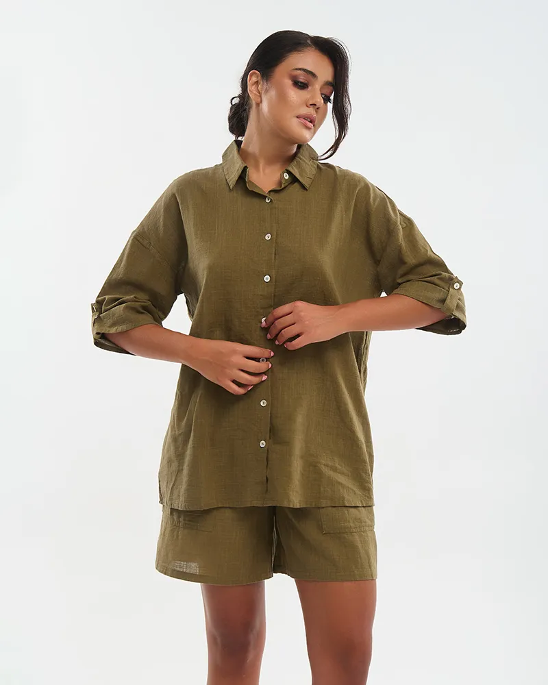 ΠΟΥΚΑΜΙΣΟ ΜΕ 3/4 ΜΑΝΙΚΙ ΧΑΚΙ M/L(100% COTTON SLUB) ΠΟΥΚΑΜΙΣΟ ΜΕ 3/4 ΜΑΝΙΚΙ ΧΑΚΙ M/L(100% COTTON SLUB)