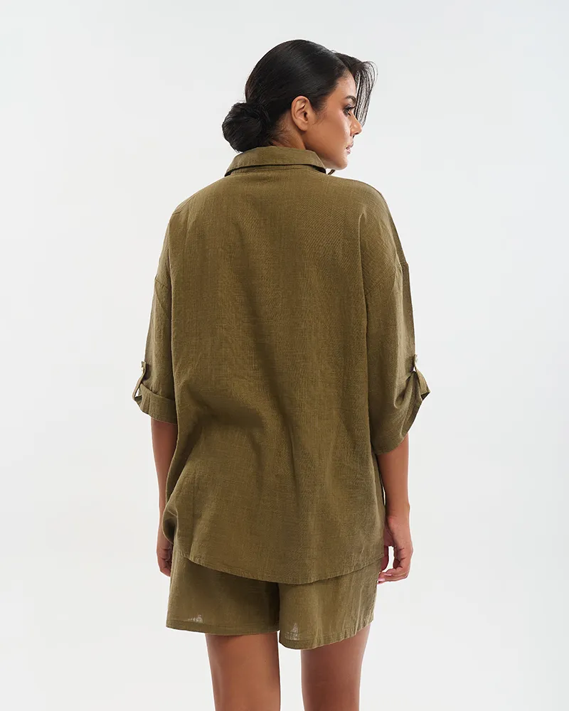 ΠΟΥΚΑΜΙΣΟ ΜΕ 3/4 ΜΑΝΙΚΙ ΧΑΚΙ M/L(100% COTTON SLUB)