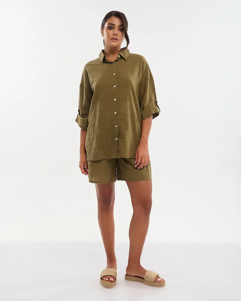 ΠΟΥΚΑΜΙΣΟ ΜΕ 3/4 ΜΑΝΙΚΙ ΧΑΚΙ M/L(100% COTTON SLUB) ΠΟΥΚΑΜΙΣΟ ΜΕ 3/4 ΜΑΝΙΚΙ ΧΑΚΙ M/L(100% COTTON SLUB)