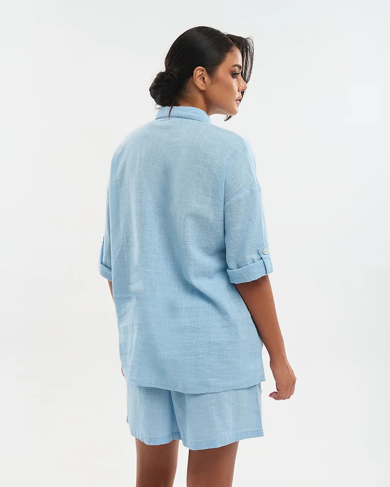 ΠΟΥΚΑΜΙΣΟ ΜΕ 3/4 ΜΑΝΙΚΙ ΓΑΛΑΖΙΟ S/M (100% COTTON SLUB)