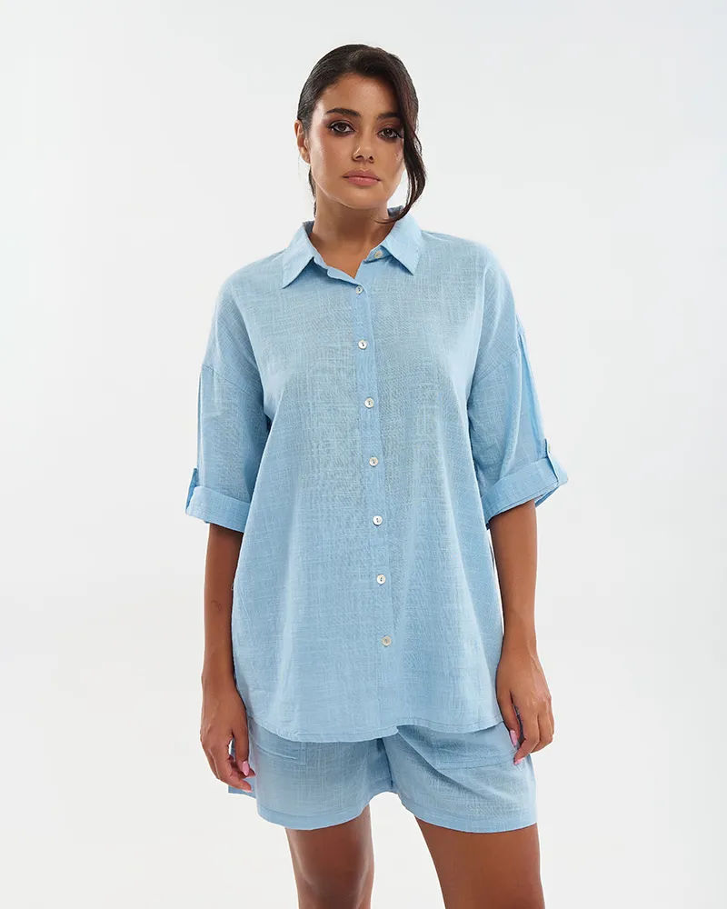 ΠΟΥΚΑΜΙΣΟ ΜΕ 3/4 ΜΑΝΙΚΙ ΓΑΛΑΖΙΟ M/L(100% COTTON SLUB) ΠΟΥΚΑΜΙΣΟ ΜΕ 3/4 ΜΑΝΙΚΙ ΓΑΛΑΖΙΟ M/L(100% COTTON SLUB)