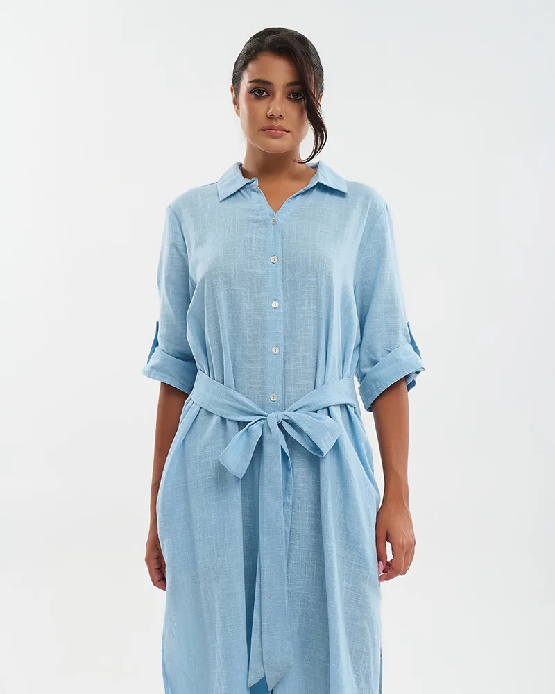 ΠΟΥΚΑΜΙΣΑ ΜΑΚΡΙΑ ΜΕ 3/4 ΜΑΝΙΚΙ ΚΑΙ ΖΩΝΗ ΓΑΛΑΖΙΑ M/L (100% COTTON SLUB) ΠΟΥΚΑΜΙΣΑ ΜΑΚΡΙΑ ΜΕ 3/4 ΜΑΝΙΚΙ ΚΑΙ ΖΩΝΗ ΓΑΛΑΖΙΑ M/L (100% COTTON SLUB)