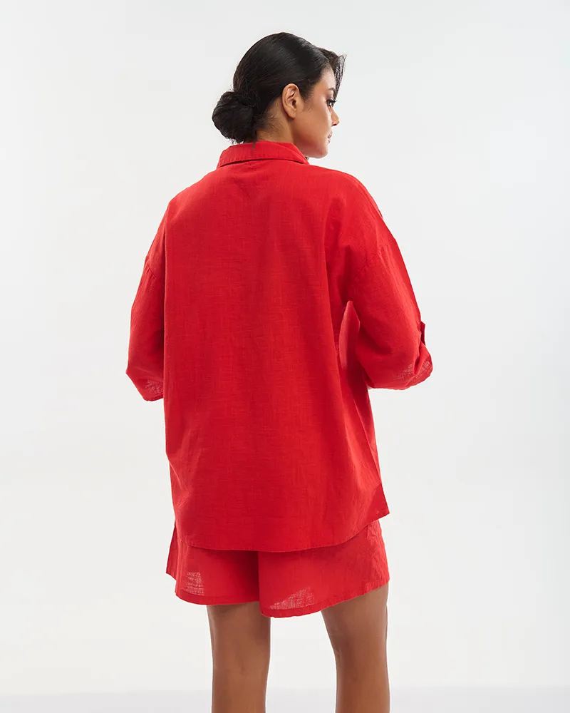 ΠΟΥΚΑΜΙΣΟ ΜΕ 3/4 ΜΑΝΙΚΙ ΚΟΚΚΙΝΟ S/M (100% COTTON SLUB)