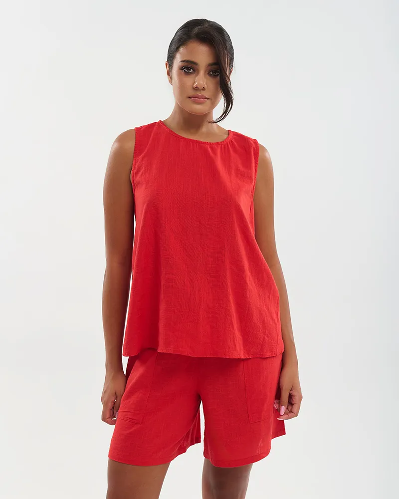 ΤΟΠ ΑΜΑΝΙΚΟ ΚΟΚΚΙΝΟ S/M (100% COTTON LINO)