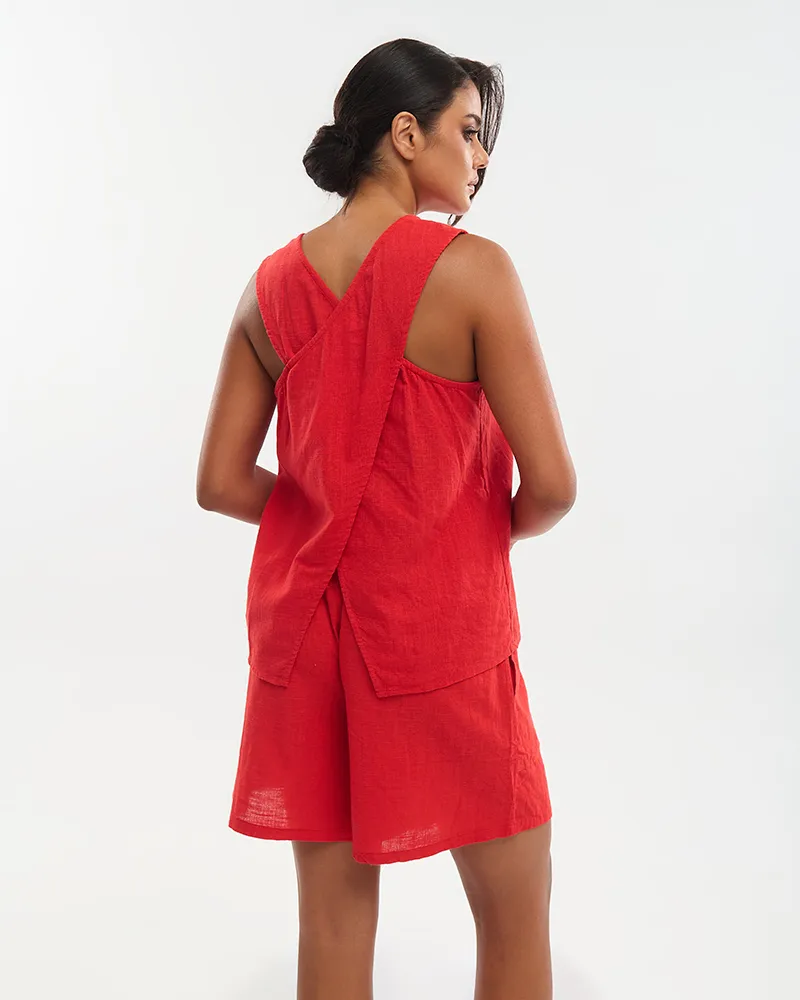 ΤΟΠ ΑΜΑΝΙΚΟ ΚΟΚΚΙΝΟ S/M (100% COTTON LINO)