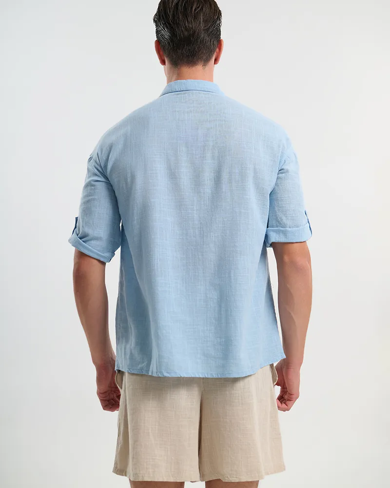 ΠΟΥΚΑΜΙΣΟ ΑΝΔΡΙΚΟ ΜΕ 3/4 ΜΑΝΙΚΙ ΓΑΛΑΖΙΟ S/M (100% COTTON SLUB) ΠΟΥΚΑΜΙΣΟ ΑΝΔΡΙΚΟ ΜΕ 3/4 ΜΑΝΙΚΙ ΓΑΛΑΖΙΟ S/M (100% COTTON SLUB)