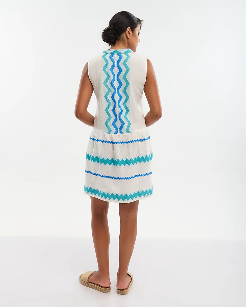 ΦΟΡΕΜΑ ΚΟΝΤΟ ΑΜΑΝΙΚΟ ΛΕΥΚΌ ΜΕ ΜΠΛΕ/ΤΥΡΚΟΥΑΖ ΛΕΠΤΟΜΕΡΕΙΕΣ ONE SIZE (100% COTTON)