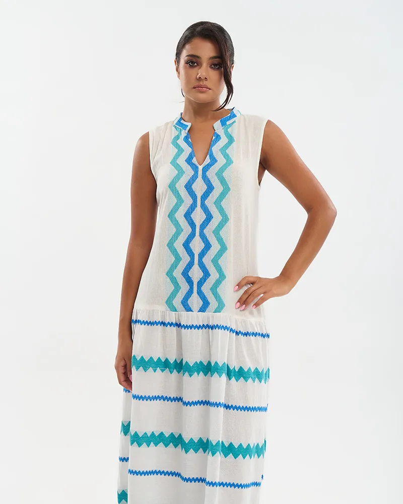 ΦΟΡΕΜΑ ΑΜΑΝΙΚΟ ΛΕΥΚΌ ΜΕ ΜΠΛΕ/ΤΥΡΚΟΥΑΖ ΛΕΠΤΟΜΕΡΕΙΕΣ ONE SIZE (100% COTTON)