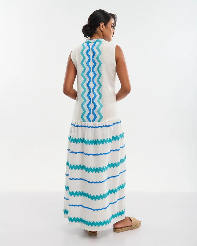 ΦΟΡΕΜΑ ΑΜΑΝΙΚΟ ΛΕΥΚΌ ΜΕ ΜΠΛΕ/ΤΥΡΚΟΥΑΖ ΛΕΠΤΟΜΕΡΕΙΕΣ ONE SIZE (100% COTTON)