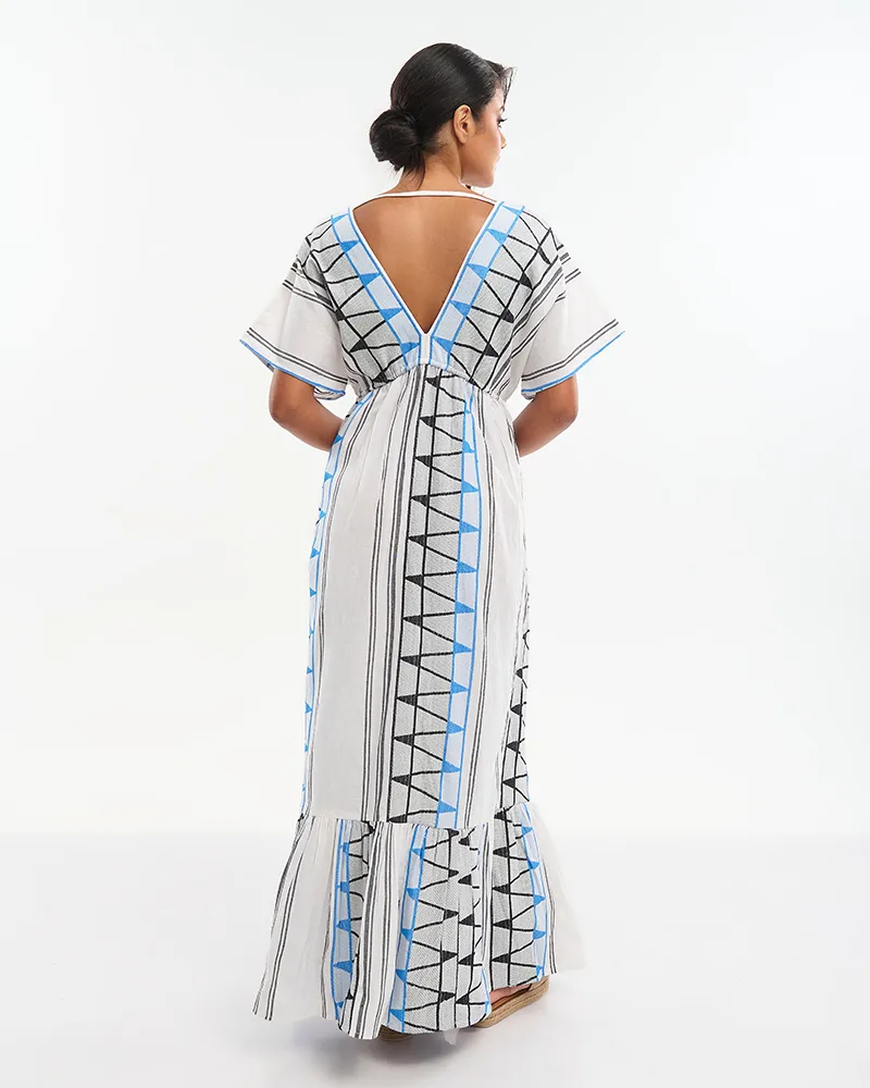 ΦΟΡΕΜΑ ΜΕ ΚΟΝΤΟ ΜΑΝΙΚΙ ΣΕ ΛΕΥΚΌ/ΜΑΥΡΟ/ΜΠΛΕ ΜΕ ΔΙΑΚΟΣΜΗΤΙΚΑ ΦΟΥΝΤΑΚΙΑ ONE SIZE (100%COTTON)