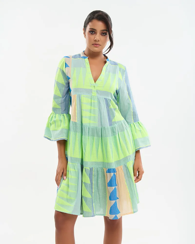 ΦΟΡΕΜΑ ΚΟΝΤΟ ΣΕ ΠΡΆΣΙΝΟ/ΜΠΛΕ/ΜΠΕΖ ΜΕ 3/4 ΜΑΝΙΚΙ ΚΑΙ ΒΟΛΑΝ ONE SIZE (100% COTTON)