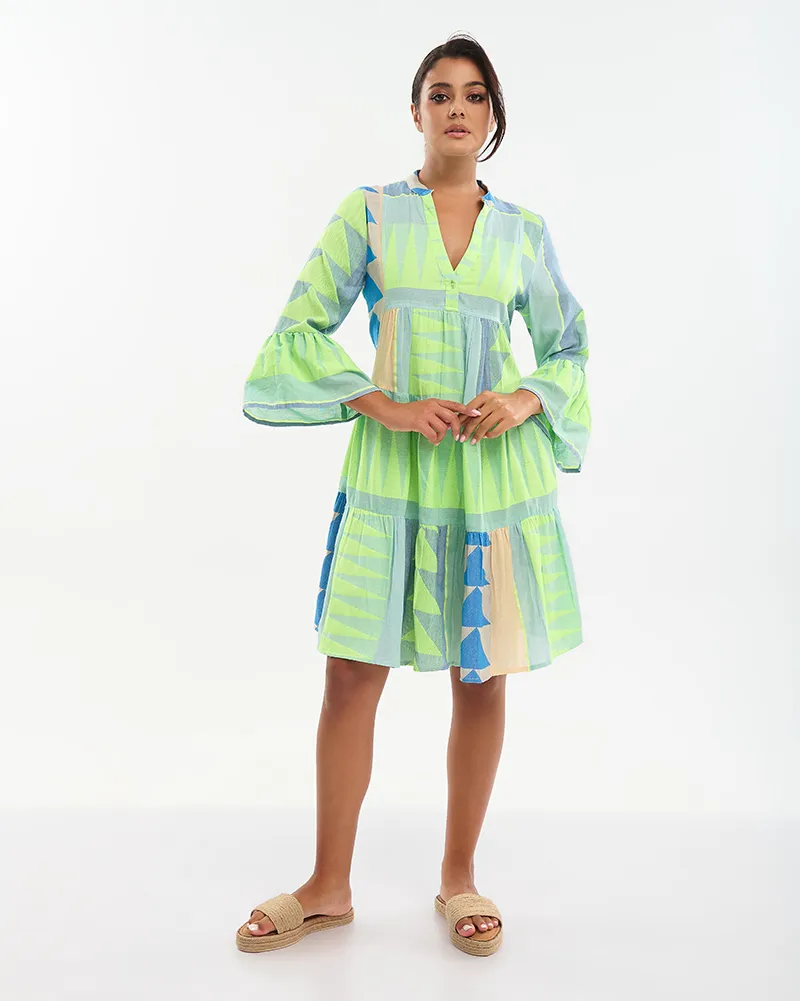 ΦΟΡΕΜΑ ΚΟΝΤΟ ΣΕ ΠΡΆΣΙΝΟ/ΜΠΛΕ/ΜΠΕΖ ΜΕ 3/4 ΜΑΝΙΚΙ ΚΑΙ ΒΟΛΑΝ ONE SIZE (100% COTTON)