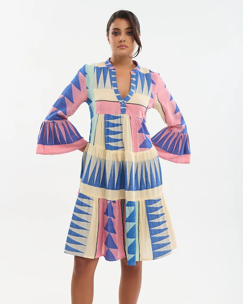 ΦΟΡΕΜΑ ΚΟΝΤΟ ΜΕ 3/4 ΜΑΝΙΚΙ ΣΕ ΡΟΖ /ΜΠΛΕ/ ΜΠΕΖ ONE SIZE (100% COTTON)