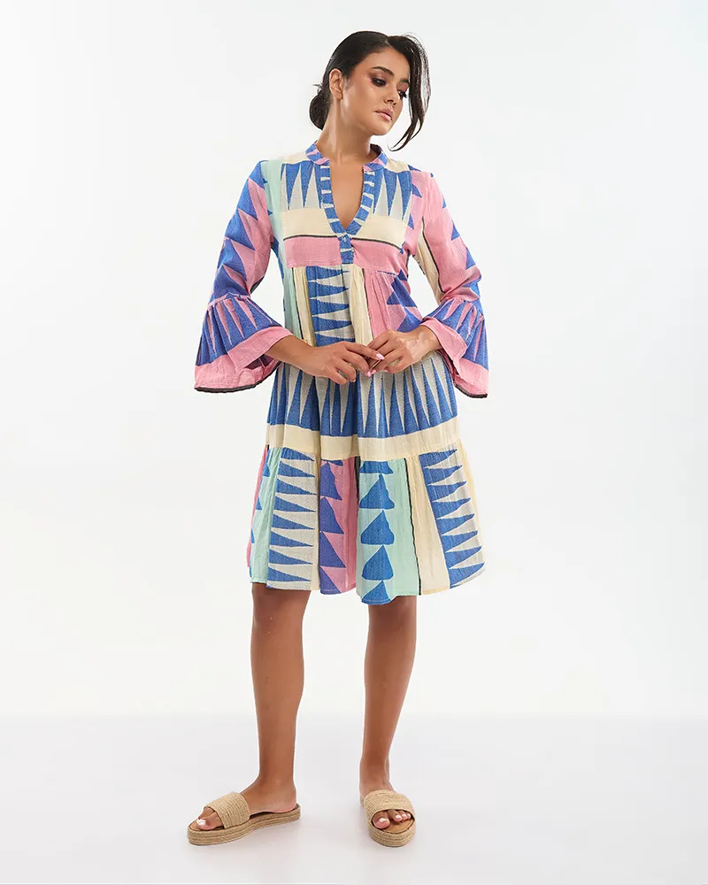 ΦΟΡΕΜΑ ΚΟΝΤΟ ΜΕ 3/4 ΜΑΝΙΚΙ ΣΕ ΡΟΖ /ΜΠΛΕ/ ΜΠΕΖ ONE SIZE (100% COTTON)