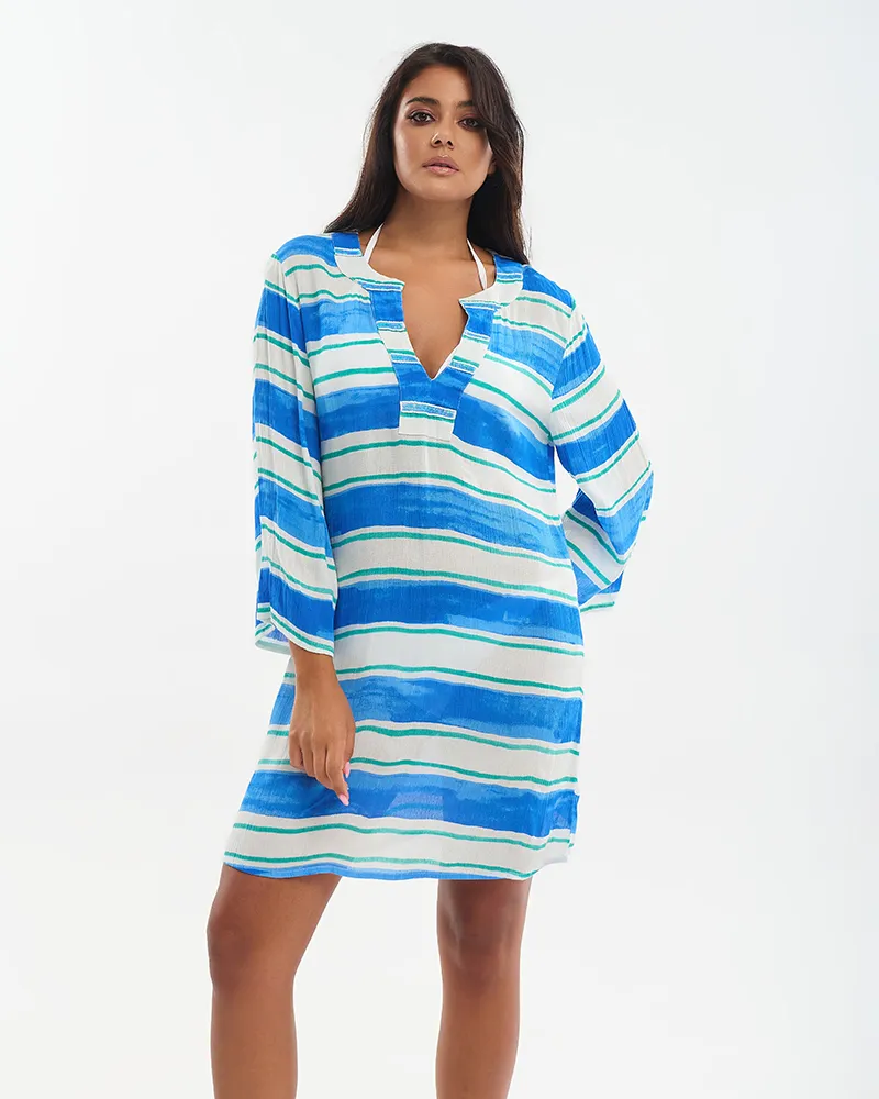 ΦΟΡΕΜΑ / ΚΑΦΤΑΝΙ ΣΕ ΜΠΛΕ/ΛΕΥΚΌ ΜΕ 3/4 ΜΑΝΙΚΙ ONE SIZE (100% RAYON)