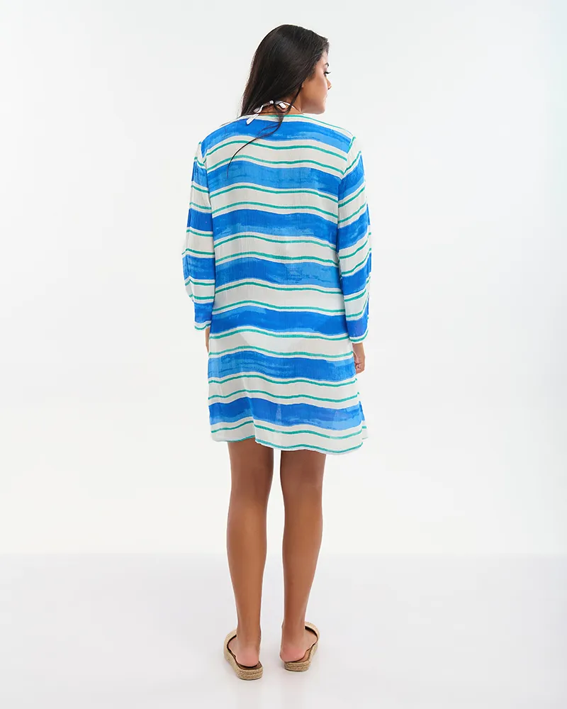 ΦΟΡΕΜΑ / ΚΑΦΤΑΝΙ ΣΕ ΜΠΛΕ/ΛΕΥΚΌ ΜΕ 3/4 ΜΑΝΙΚΙ ONE SIZE (100% RAYON)