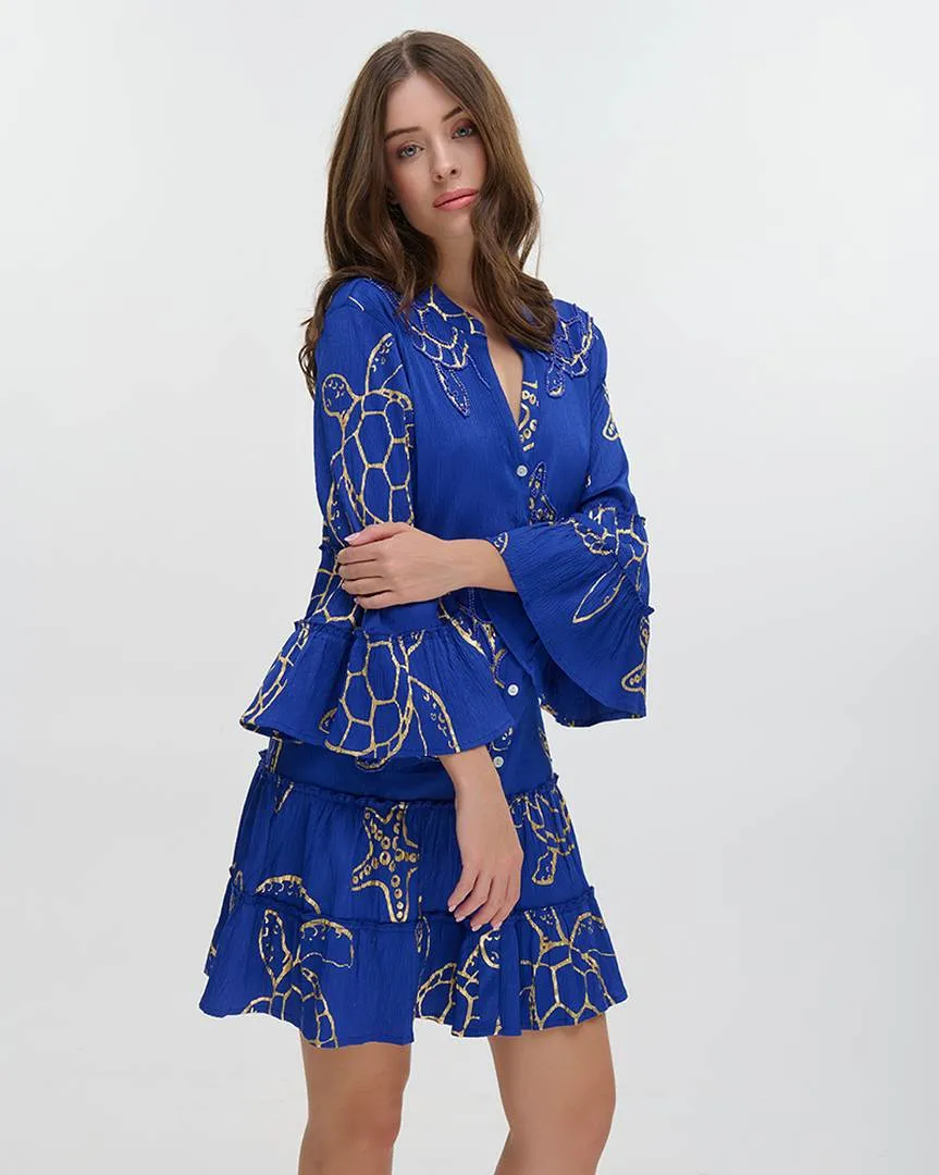 ΦΟΡΕΜΑ ΚΟΝΤΟ ME MAKR MANIKI ΜΠΛΕ ΜΕ ΚΕΝΤΗΤΕΣ ΛΕΠΤΟΜΕΡΕΙΕΣ ONE SIZE (100% POLYESTER)