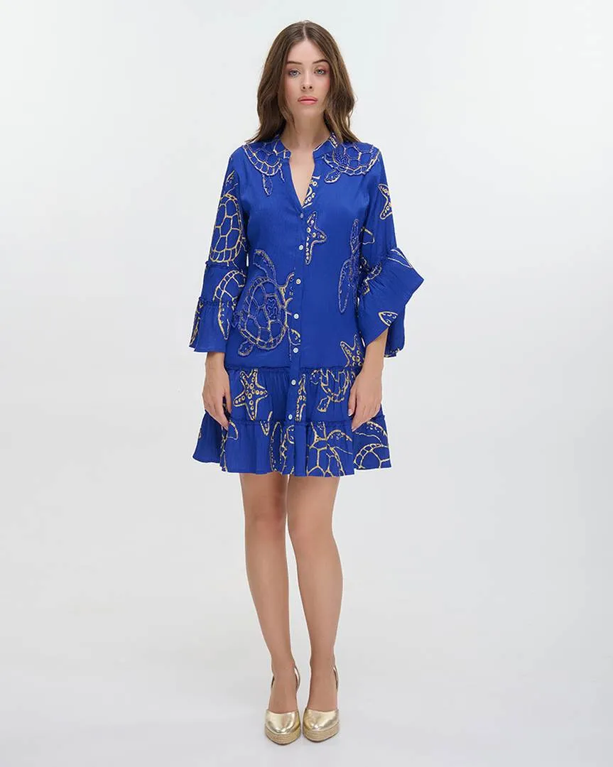 ΦΟΡΕΜΑ ΚΟΝΤΟ ME MAKR MANIKI ΜΠΛΕ ΜΕ ΚΕΝΤΗΤΕΣ ΛΕΠΤΟΜΕΡΕΙΕΣ ONE SIZE (100% POLYESTER)