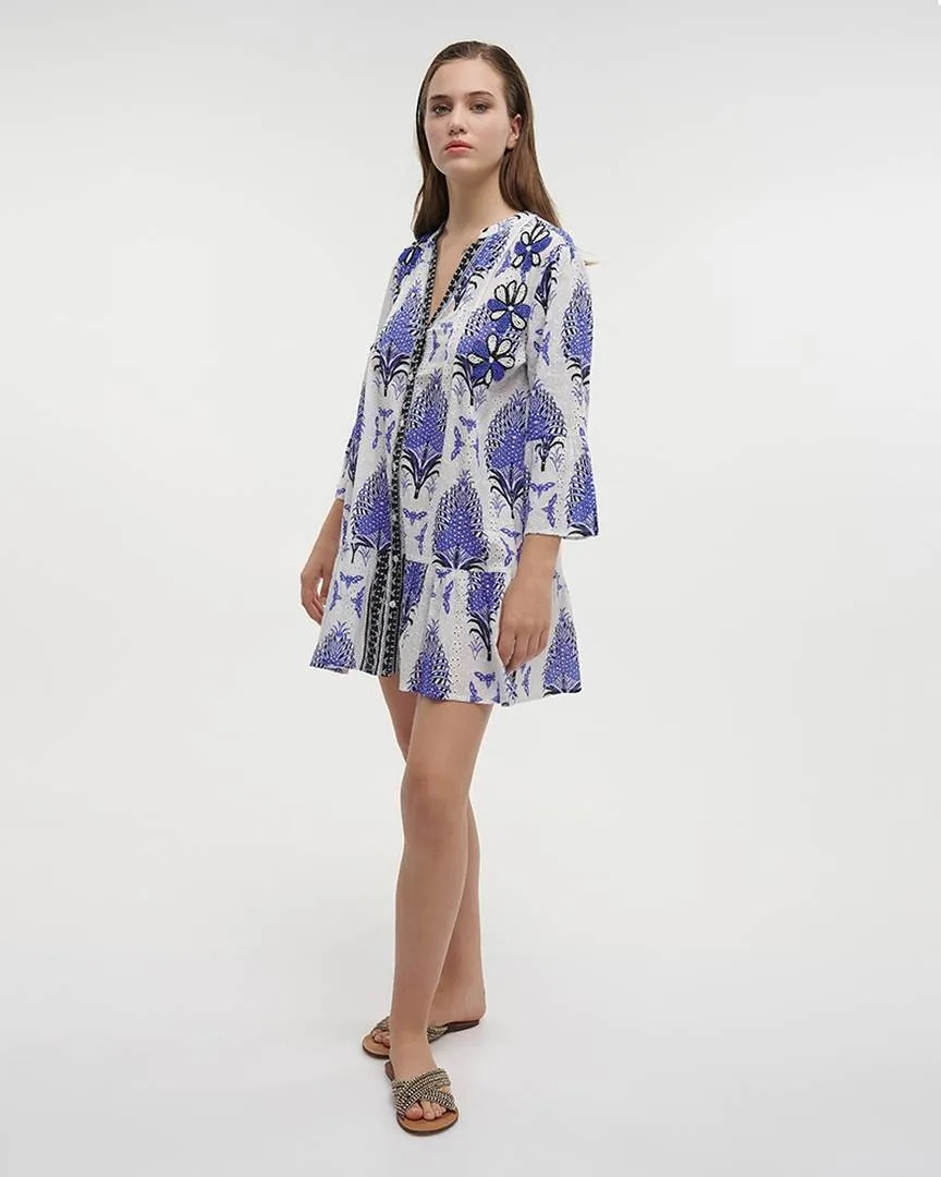 ΦΟΡΕΜΑ ΚΟΝΤΟ ME ΜΑΚΡΥ MANIKI ΛΕΥΚΟ/ΜΠΛΕ/ΜΑΥΡΟ ΜΕ ΚΕΝΤΗΤΕΣ ΛΕΠΤΟΜΕΡΕΙΕΣ ONE SIZE (100% COTTON)