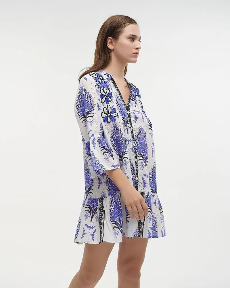 ΦΟΡΕΜΑ ΚΟΝΤΟ ME ΜΑΚΡΥ MANIKI ΛΕΥΚΟ/ΜΠΛΕ/ΜΑΥΡΟ ΜΕ ΚΕΝΤΗΤΕΣ ΛΕΠΤΟΜΕΡΕΙΕΣ ONE SIZE (100% COTTON)