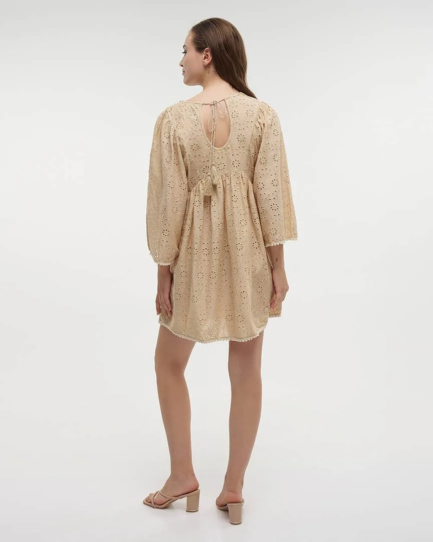 ΦΟΡΕΜΑ ΚΟΝΤΟ ME ΜΑΚΡΥ MANIKI ΜΠΕΖ ΜΕ ΚΕΝΤΗΤΕΣ ΛΕΠΤΟΜΕΡΕΙΕΣ ONE SIZE (100% COTTON)