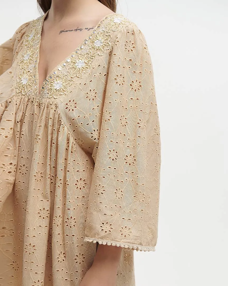 ΦΟΡΕΜΑ ΚΟΝΤΟ ME ΜΑΚΡΥ MANIKI ΜΠΕΖ ΜΕ ΚΕΝΤΗΤΕΣ ΛΕΠΤΟΜΕΡΕΙΕΣ ONE SIZE (100% COTTON)