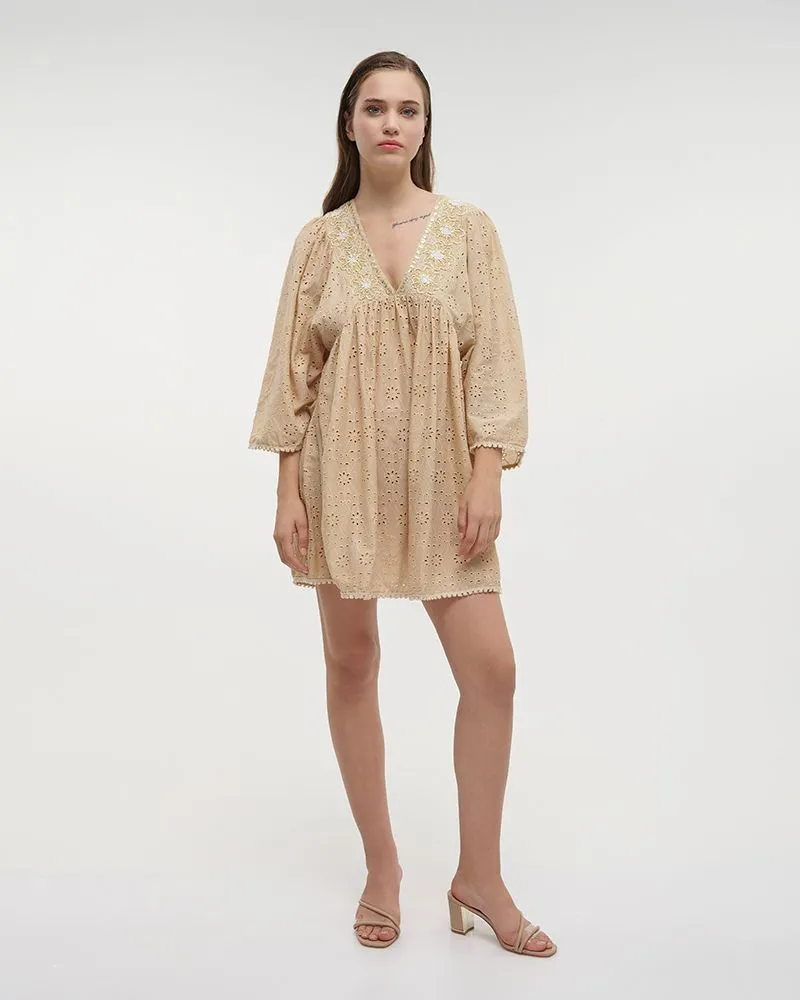 ΦΟΡΕΜΑ ΚΟΝΤΟ ME ΜΑΚΡΥ MANIKI ΜΠΕΖ ΜΕ ΚΕΝΤΗΤΕΣ ΛΕΠΤΟΜΕΡΕΙΕΣ ONE SIZE (100% COTTON)