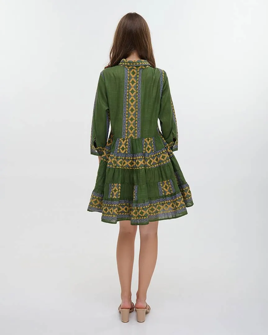 ΦΟΡΕΜΑ ΚΟΝΤΟ ME ΜΑΚΡΥ MANIKI ΚΑΙ ΚΟΥΜΠΙΑ ΧΑΚΙ ΜΕ ΚΕΝΤΗΤΕΣ ΛΕΠΤΟΜΕΡΕΙΕΣ ONE SIZE (100% COTTON)