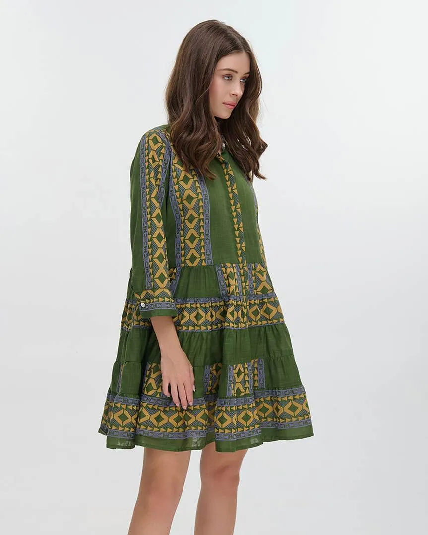 ΦΟΡΕΜΑ ΚΟΝΤΟ ME ΜΑΚΡΥ MANIKI ΚΑΙ ΚΟΥΜΠΙΑ ΧΑΚΙ ΜΕ ΚΕΝΤΗΤΕΣ ΛΕΠΤΟΜΕΡΕΙΕΣ ONE SIZE (100% COTTON)