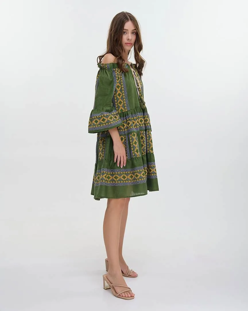 ΦΟΡΕΜΑ ΚΟΝΤΟ ME 3/4 MANIKI ΧΑΚΙ ΜΕ ΚΕΝΤΗΤΕΣ ΛΕΠΤΟΜΕΡΕΙΕΣ ONE SIZE (100% COTTON)