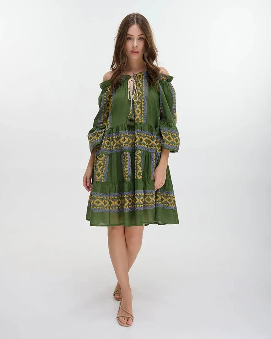 ΦΟΡΕΜΑ ΚΟΝΤΟ ME 3/4 MANIKI ΧΑΚΙ ΜΕ ΚΕΝΤΗΤΕΣ ΛΕΠΤΟΜΕΡΕΙΕΣ ONE SIZE (100% COTTON)