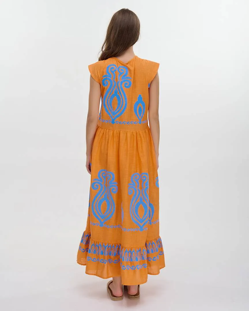 ΦΟΡΕΜΑ ΜΑΚΡΥ ME ΚΟΝΤΟ MANIKI ΠΟΡΤΟΚΑΛΙ/ΜΠΛΕ ΜΕ ΚΕΝΤΗΤΕΣ ΛΕΠΤΟΜΕΡΕΙΕΣ ONE SIZE (100% COTTON) ΦΟΡΕΜΑ ΜΑΚΡΥ ME ΚΟΝΤΟ MANIKI ΠΟΡΤΟΚΑΛΙ/ΜΠΛΕ ΜΕ ΚΕΝΤΗΤΕΣ ΛΕΠΤΟΜΕΡΕΙΕΣ ONE SIZE (100% COTTON)