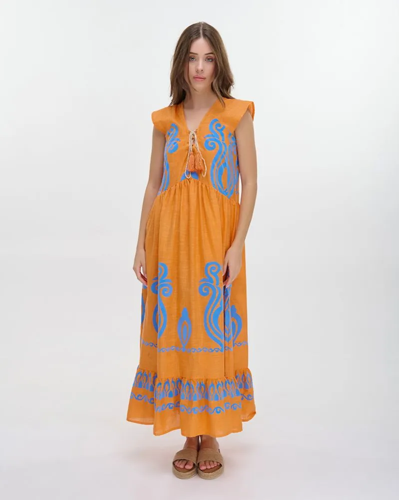 ΦΟΡΕΜΑ ΜΑΚΡΥ ME ΚΟΝΤΟ MANIKI ΠΟΡΤΟΚΑΛΙ/ΜΠΛΕ ΜΕ ΚΕΝΤΗΤΕΣ ΛΕΠΤΟΜΕΡΕΙΕΣ ONE SIZE (100% COTTON) ΦΟΡΕΜΑ ΜΑΚΡΥ ME ΚΟΝΤΟ MANIKI ΠΟΡΤΟΚΑΛΙ/ΜΠΛΕ ΜΕ ΚΕΝΤΗΤΕΣ ΛΕΠΤΟΜΕΡΕΙΕΣ ONE SIZE (100% COTTON)