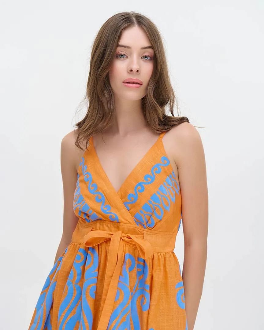 ΦΟΡΕΜΑ ΚΟΝΤΟ ΑΜΑΝΙΚΟ ΠΟΡΤΟΚΑΛΙ/ΜΠΛΕ ΜΕ ΚΕΝΤΗΤΕΣ ΛΕΠΤΟΜΕΡΕΙΕΣ ONE SIZE (100% COTTON)