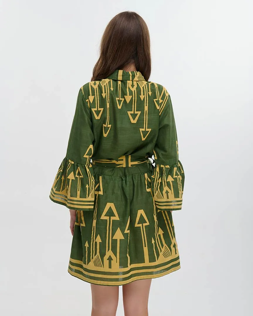 ΦΟΡΕΜΑ ΚΟΝΤΟ ME ΜΑΚΡΥ MANIKI ΚΑΙ ΖΩΝΗ ΧΑΚΙ ΜΕ ΧΡΥΣΕΣ ΚΕΝΤΗΤΕΣ ΛΕΠΤΟΜΕΡΕΙΕΣ ONE SIZE (100% COTTON)