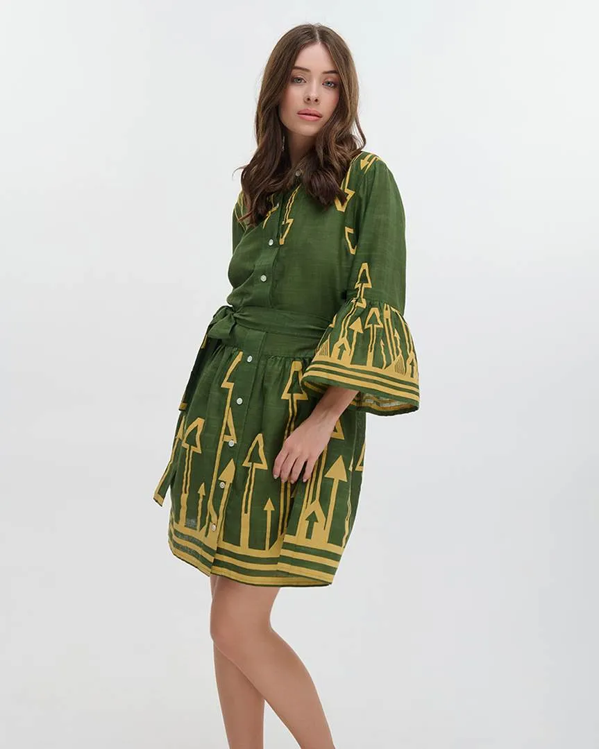 ΦΟΡΕΜΑ ΚΟΝΤΟ ME ΜΑΚΡΥ MANIKI ΚΑΙ ΖΩΝΗ ΧΑΚΙ ΜΕ ΧΡΥΣΕΣ ΚΕΝΤΗΤΕΣ ΛΕΠΤΟΜΕΡΕΙΕΣ ONE SIZE (100% COTTON)