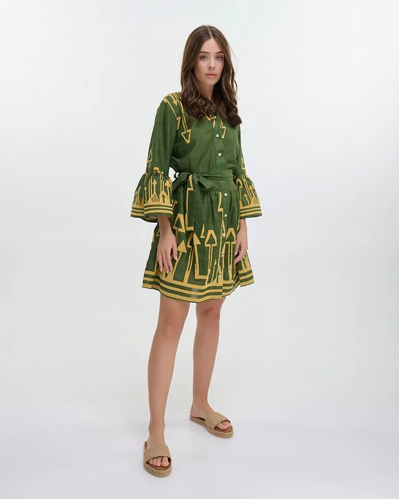 ΦΟΡΕΜΑ ΚΟΝΤΟ ME ΜΑΚΡΥ MANIKI ΚΑΙ ΖΩΝΗ ΧΑΚΙ ΜΕ ΧΡΥΣΕΣ ΚΕΝΤΗΤΕΣ ΛΕΠΤΟΜΕΡΕΙΕΣ ONE SIZE (100% COTTON)