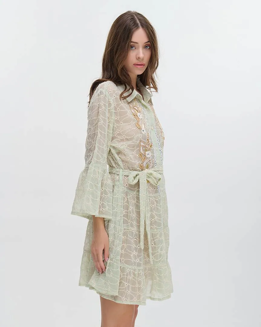 ΦΟΡΕΜΑ ΚΟΝΤΟ ΜΕ ΜΑΚΡΥ ΜΑΝΙΚΙ ΜΕΝΤΑ ΜΕ ΖΩΝΗ ΚΑΙ ΚΕΝΤΗΤΕΣ ΛΕΠΤΟΜΕΡΕΙΕΣ ONE SIZE (100% POLYESTER)