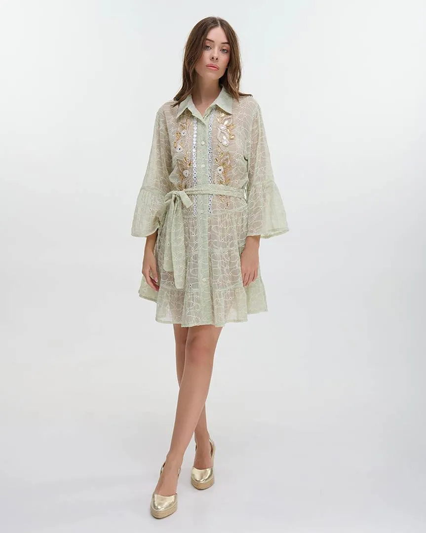 ΦΟΡΕΜΑ ΚΟΝΤΟ ΜΕ ΜΑΚΡΥ ΜΑΝΙΚΙ ΜΕΝΤΑ ΜΕ ΖΩΝΗ ΚΑΙ ΚΕΝΤΗΤΕΣ ΛΕΠΤΟΜΕΡΕΙΕΣ ONE SIZE (100% POLYESTER)