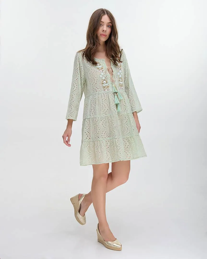 ΦΟΡΕΜΑ ΚΟΝΤΟ ΜΕ ΜΑΚΡΥ ΜΑΝΙΚΙ ΜΕΝΤΑ ΜΕ ΚΕΝΤΗΤΕΣ ΛΕΠΤΟΜΕΡΕΙΕΣ ONE SIZE (100% POLYESTER)